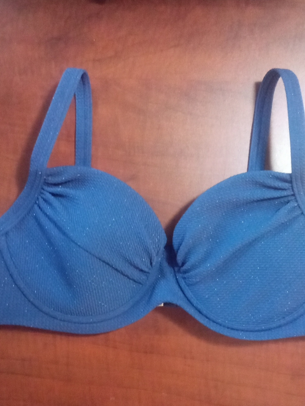 * Lands End Blue Shimmery Underwire Swim Bikini Top Size 10 NWT $45
